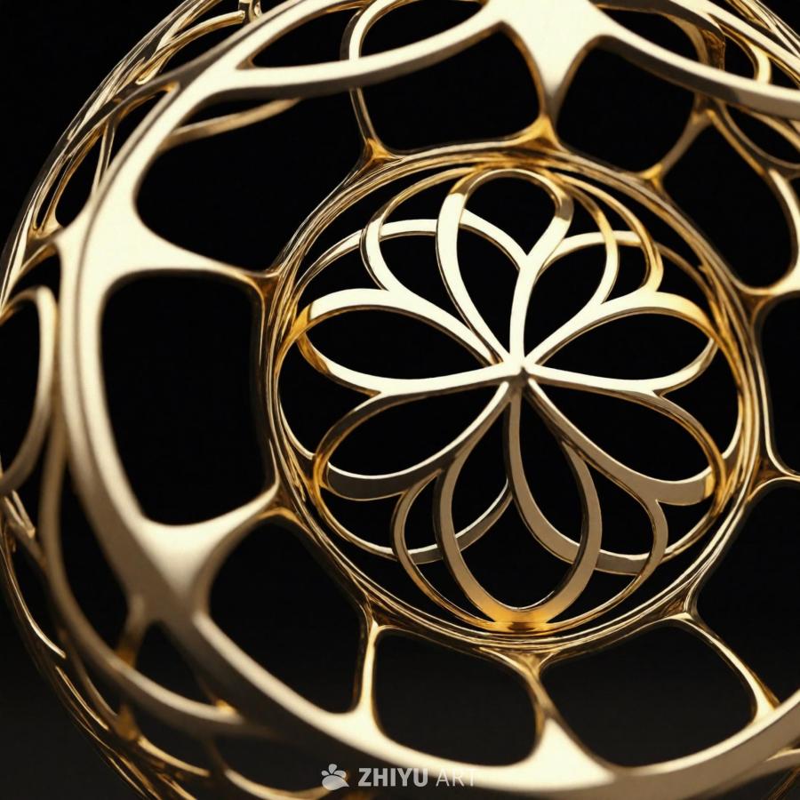 一个制作精美的3D抽象形状，由闪闪发光的金色材质构