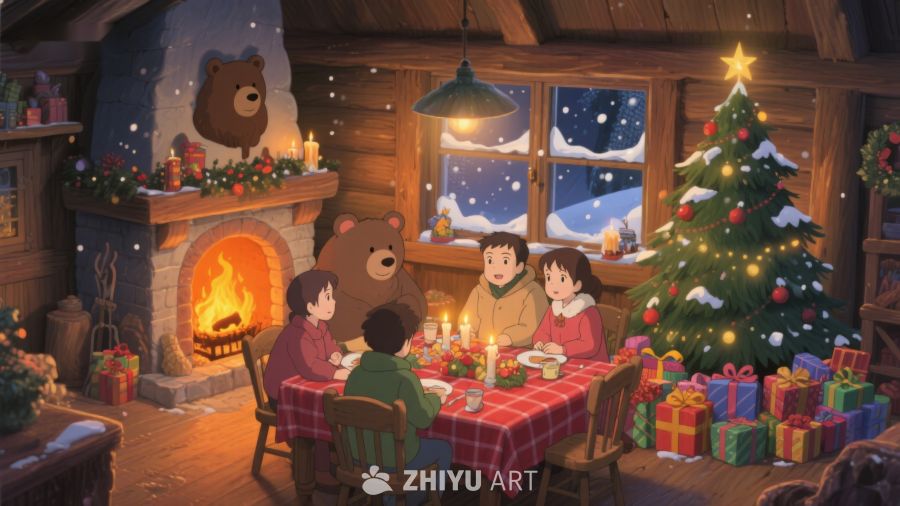 温馨圣诞夜，家庭共聚晚餐 301