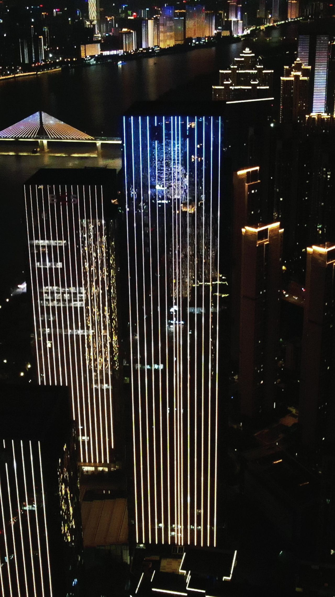 城市航拍湖南长沙金融城市夜景