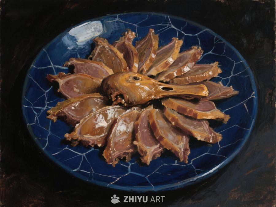 盘中切片鸭肉的艺术描绘 1113