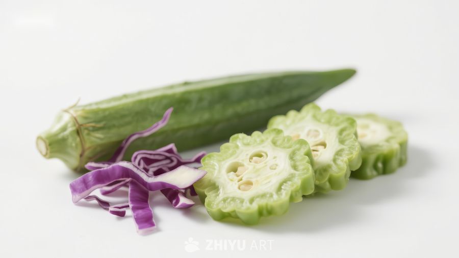 苦瓜切片与紫甘蓝特写
