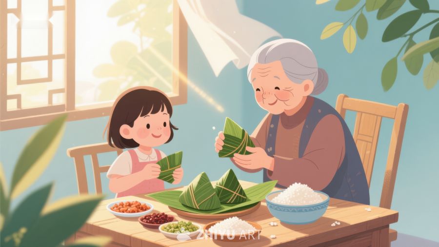 祖孙俩温馨包粽子 559