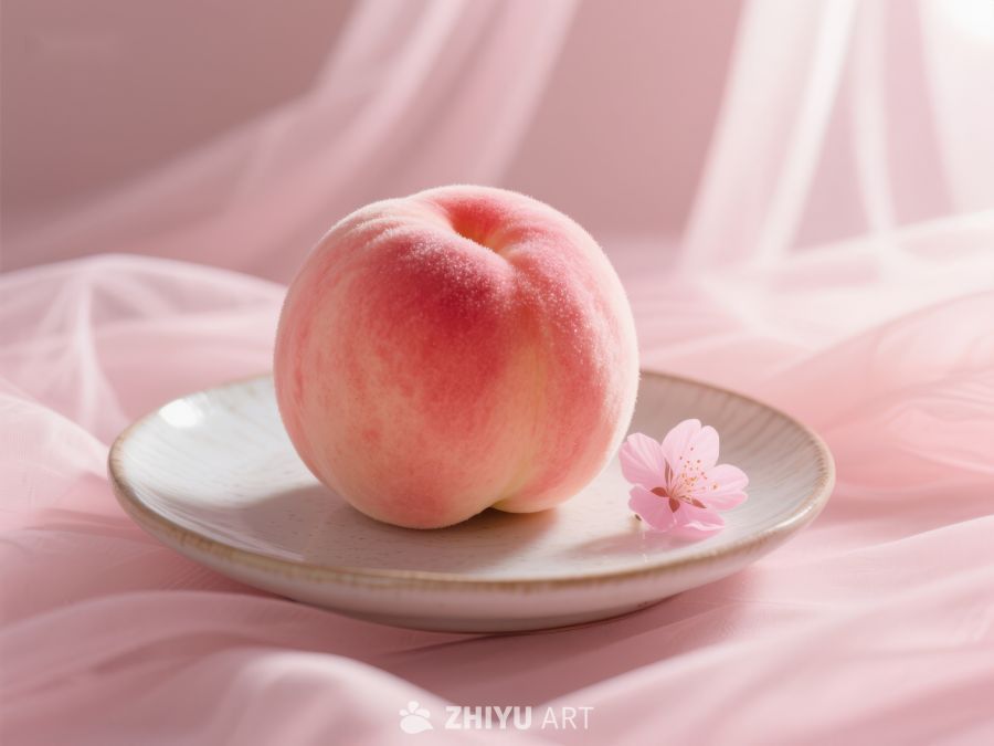 盘中桃子与樱花，柔美布景 267