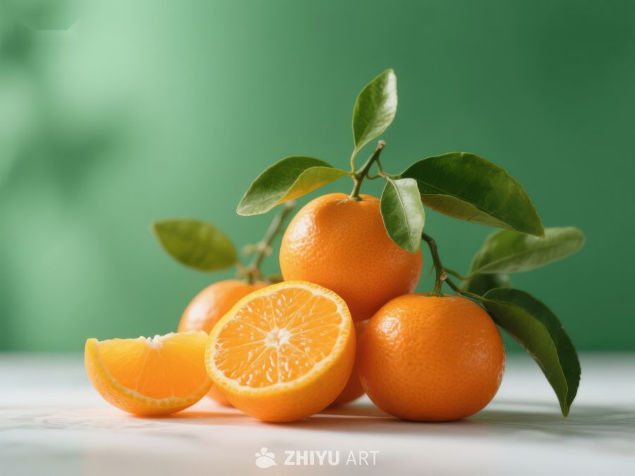 新鲜橙子与绿叶静物图 660