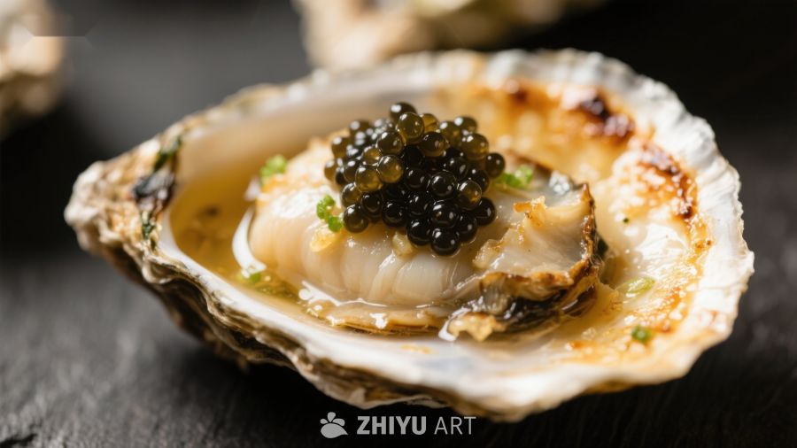 生蚝配鱼子酱的精致美食