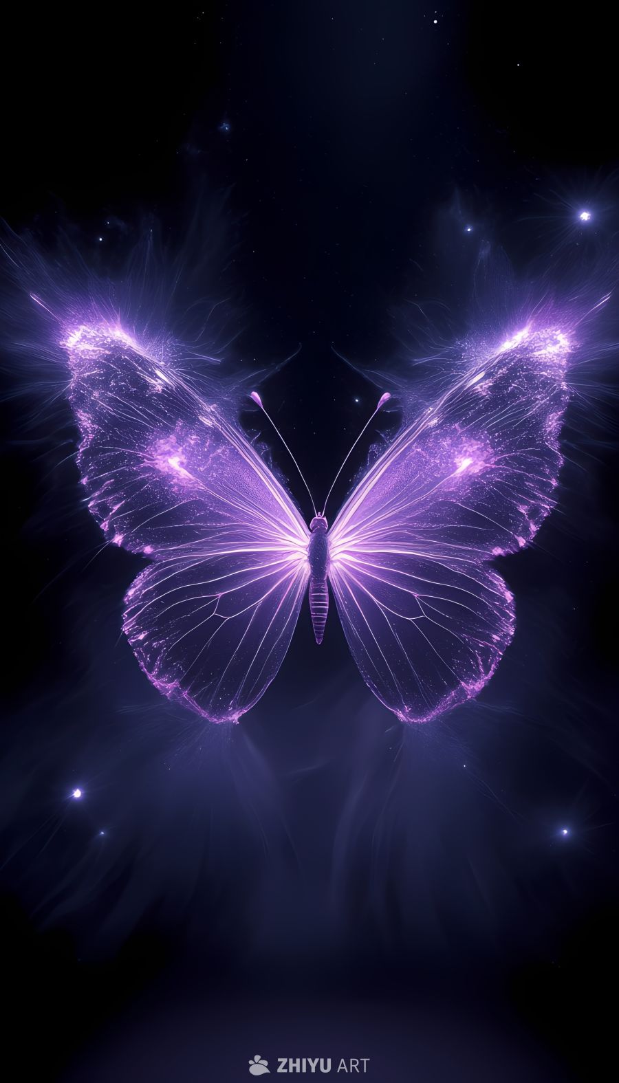 梦幻霓虹紫蝴蝶 未来科技感发光装饰元素 5