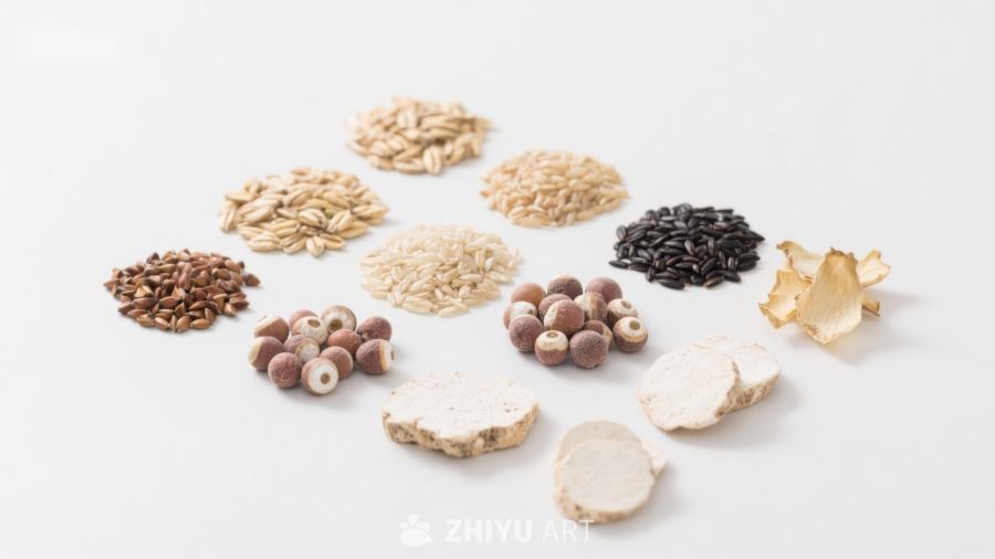 多种天然食材与药材展示