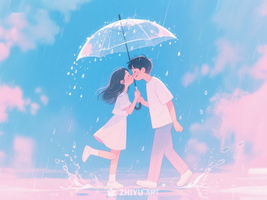 雨中情侣共伞亲吻 1079