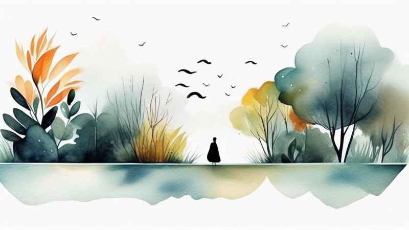 极简主义元素花朵和树枝插画