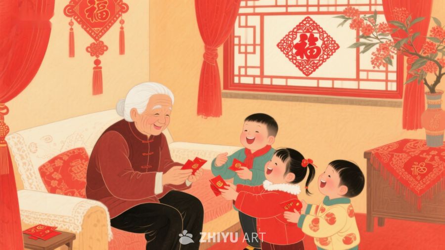 祖孙共庆新春，红包传递温情 1275