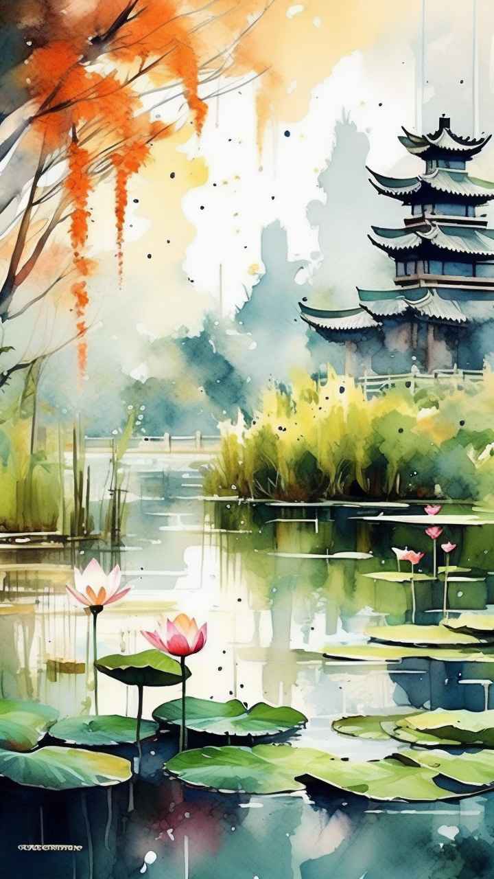 国风水墨山水画简约风格插画 69