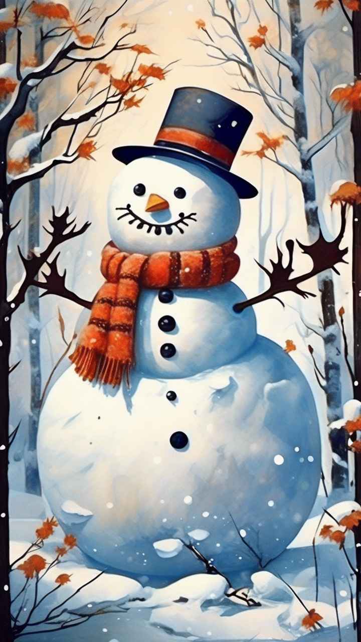 冬季插画雪人堆 78