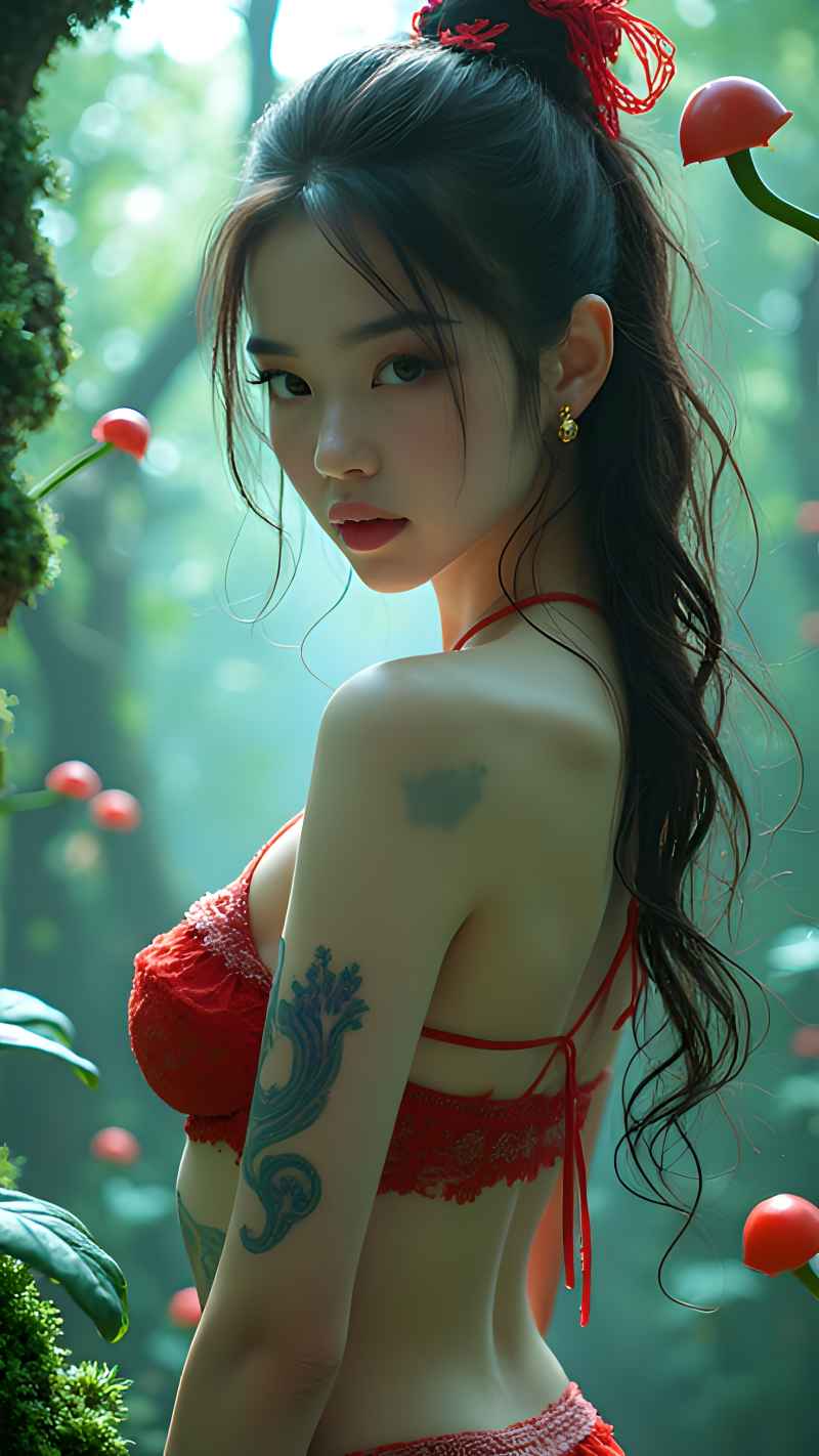 森林红色美女衣服写来艺术 4