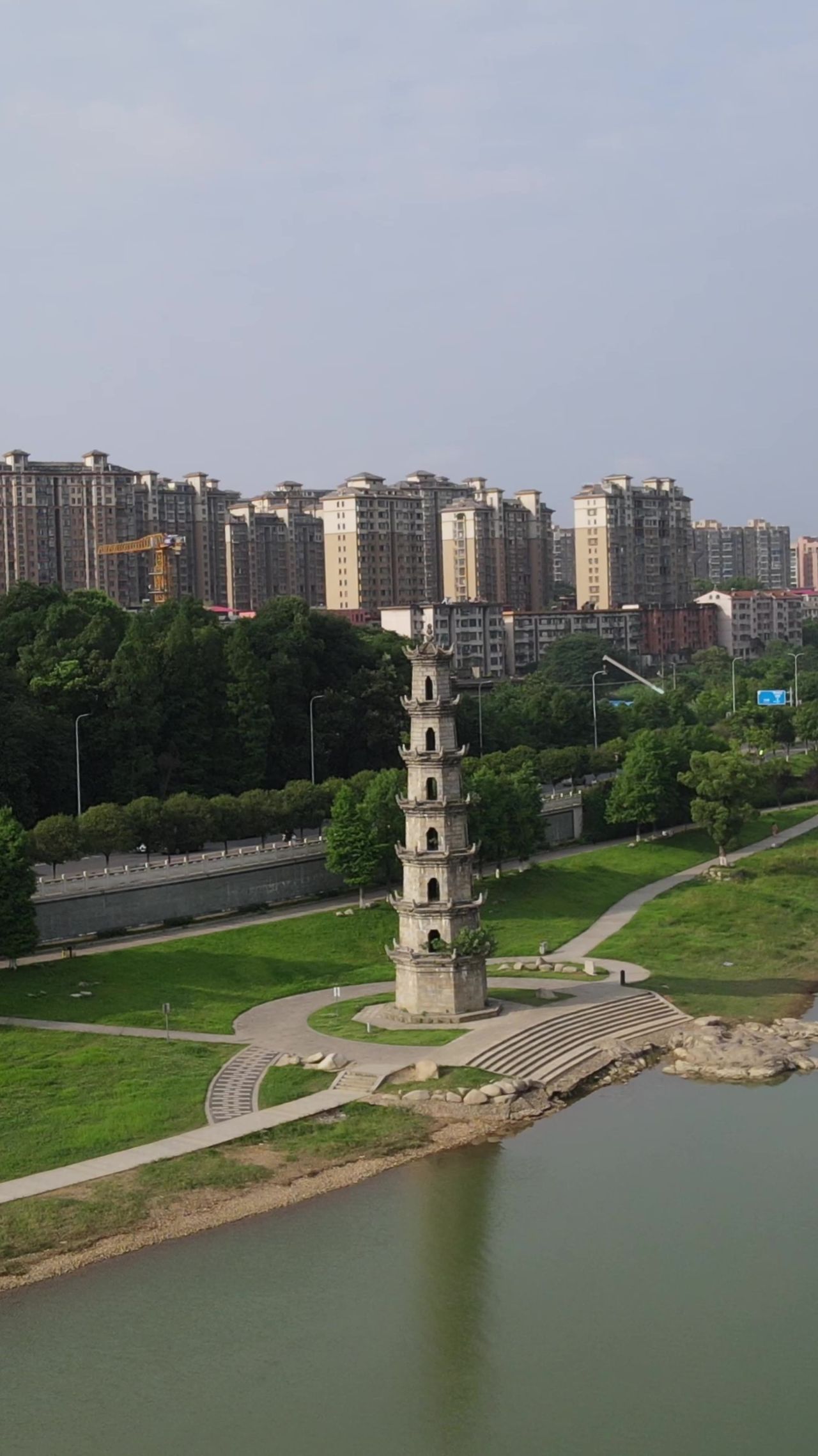 城市航拍湖南益阳斗魁塔地标建筑