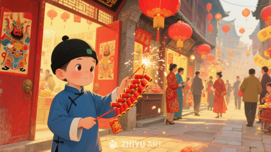 孩童手持鞭炮，欢庆传统节日 278