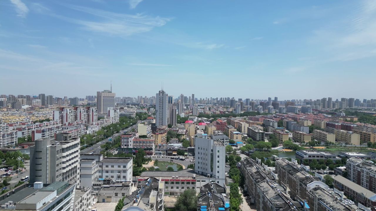 航拍山东聊城城市风光聊城建设