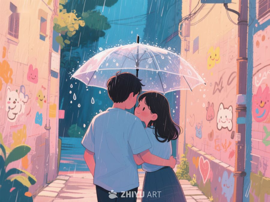 雨中巷弄的温馨拥抱 1094