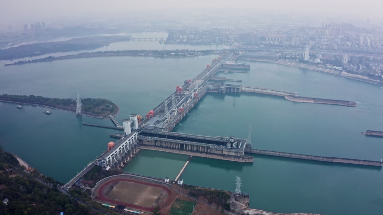 湖北宜昌长江三峡葛洲坝航拍视频