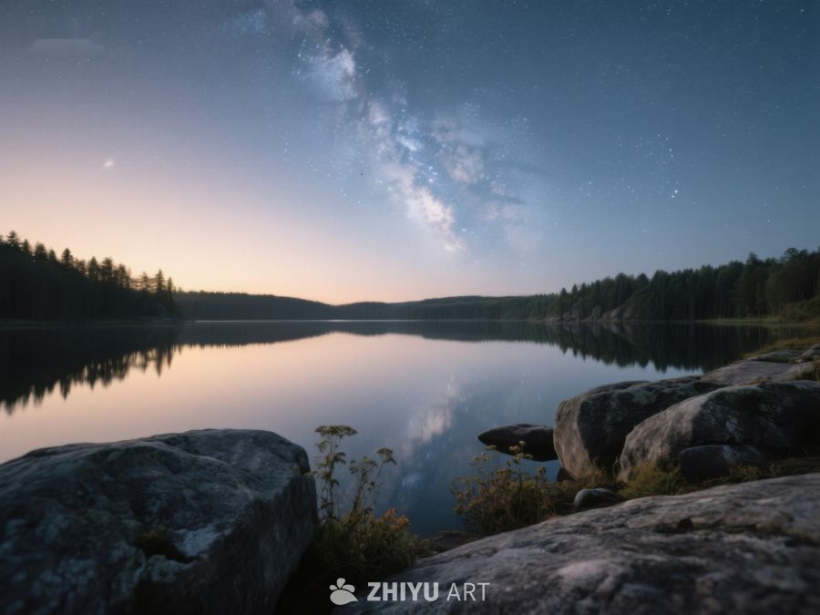 银河映照湖面，静谧夜景 542