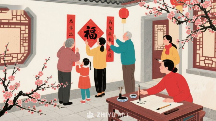 家庭共庆新春，贴福字迎新年 50