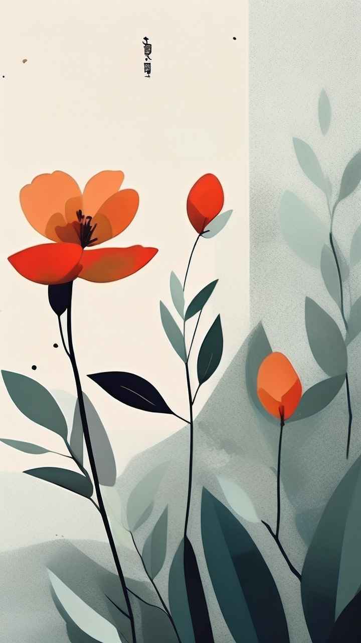 极简主义元素花朵和树枝插画