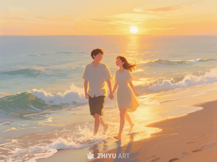 夕阳海滩上的浪漫漫步 845