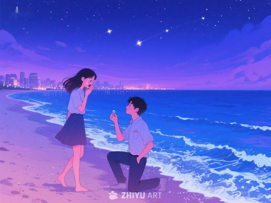 海边夜景下的求婚瞬间 235