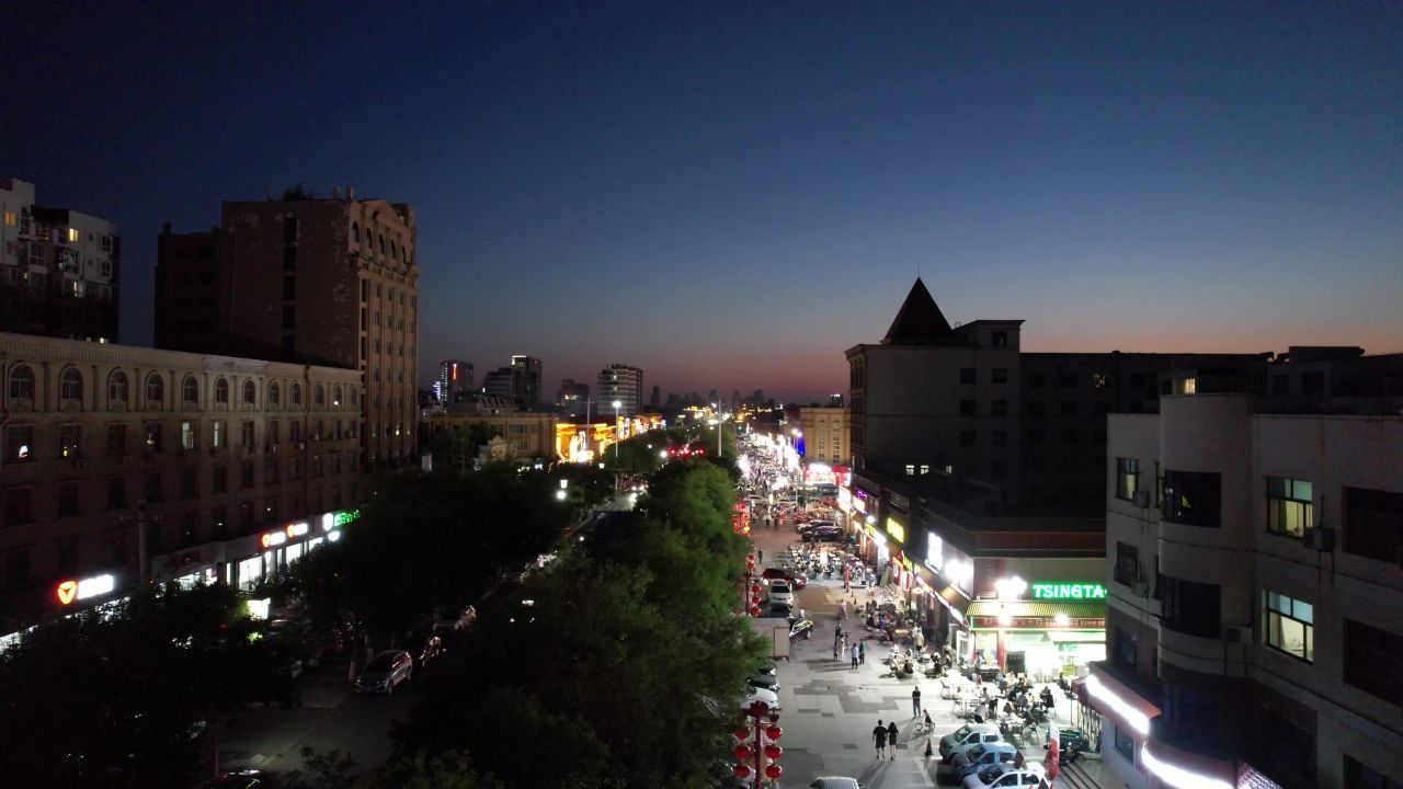 山东东营城市夜景灯光交通航拍