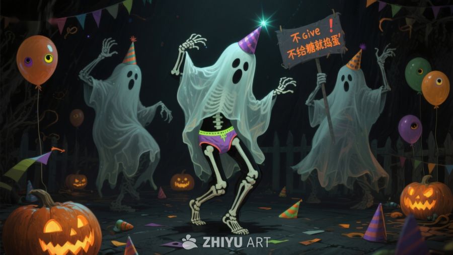万圣节幽灵派对，骷髅欢乐舞动