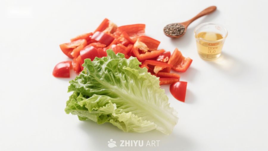 新鲜蔬菜与调味料摆拍