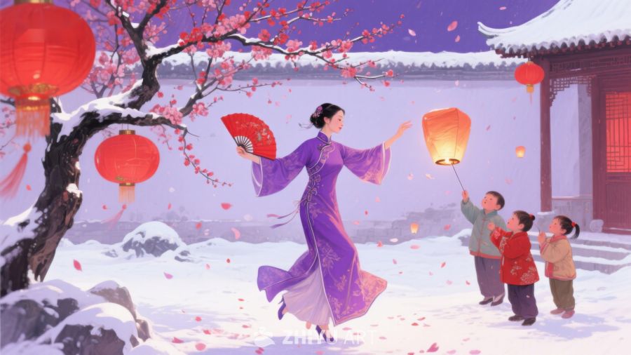 雪中放灯，母子共庆佳节 1096
