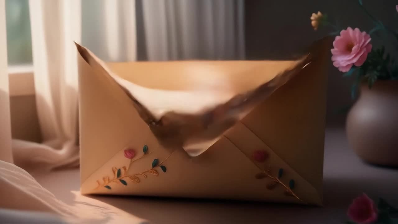 信封缓缓打开，露出光滑半透明的信纸。纸上出现两位一