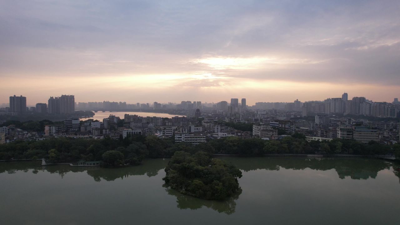 广东惠州城市日出彩霞航拍