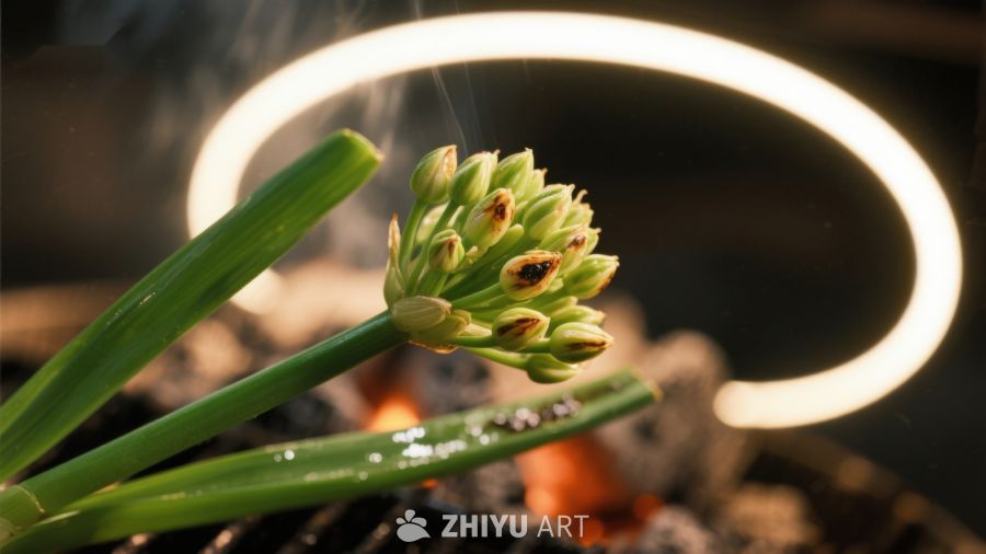 燃烧植物与光环背景