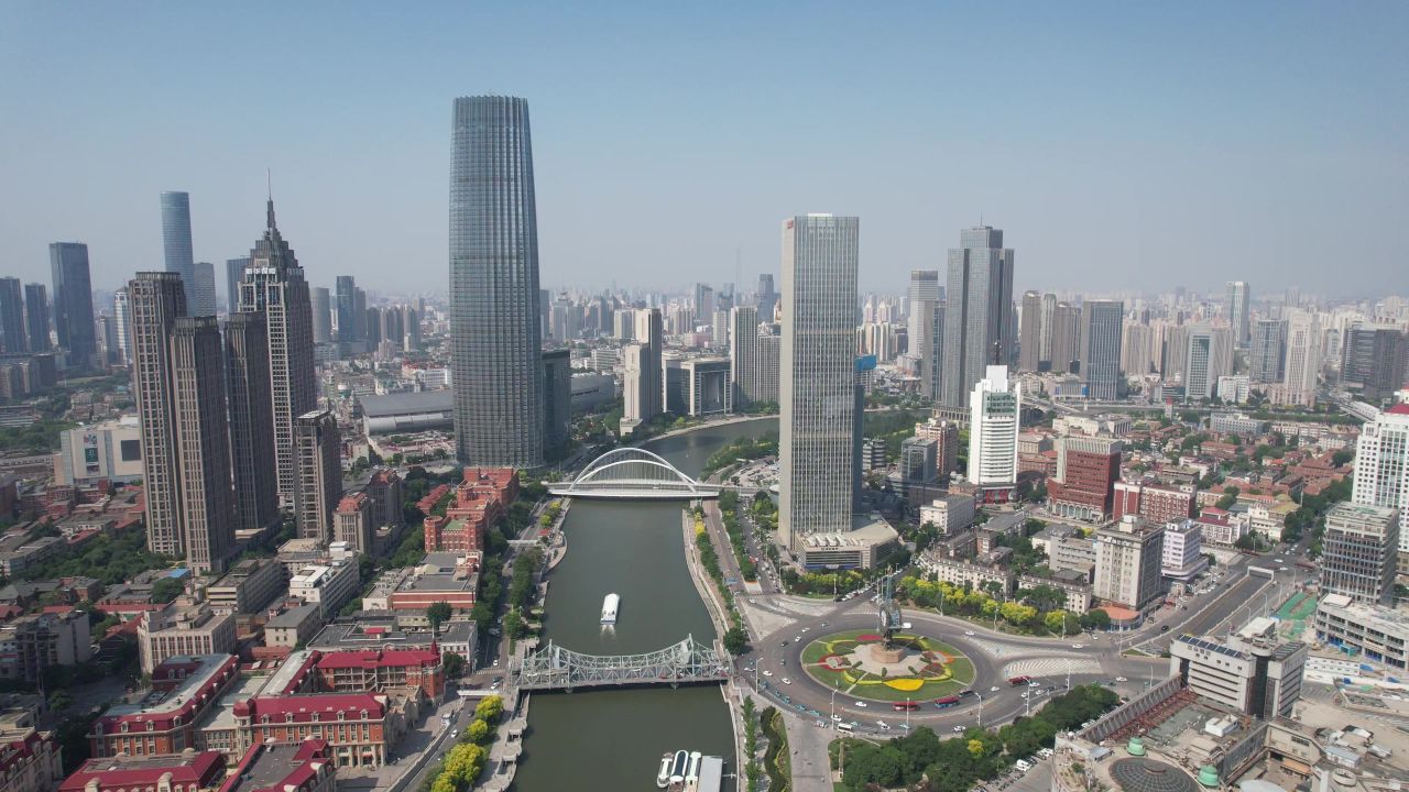 天津海河CBD高楼建筑航拍  
