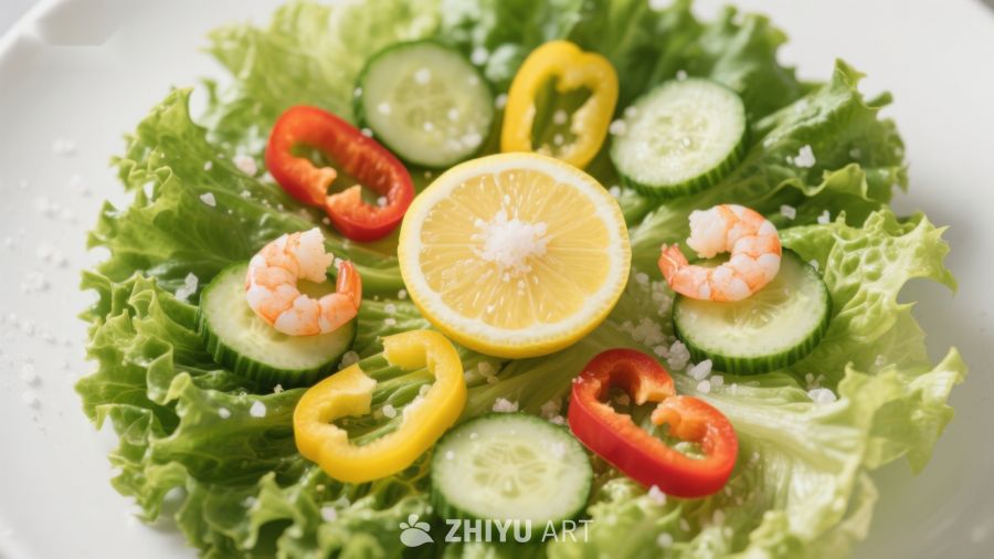 新鲜蔬菜虾仁沙拉摆盘