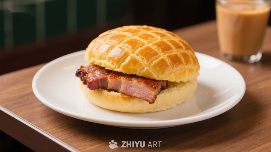 酥皮肉夹饼配奶茶