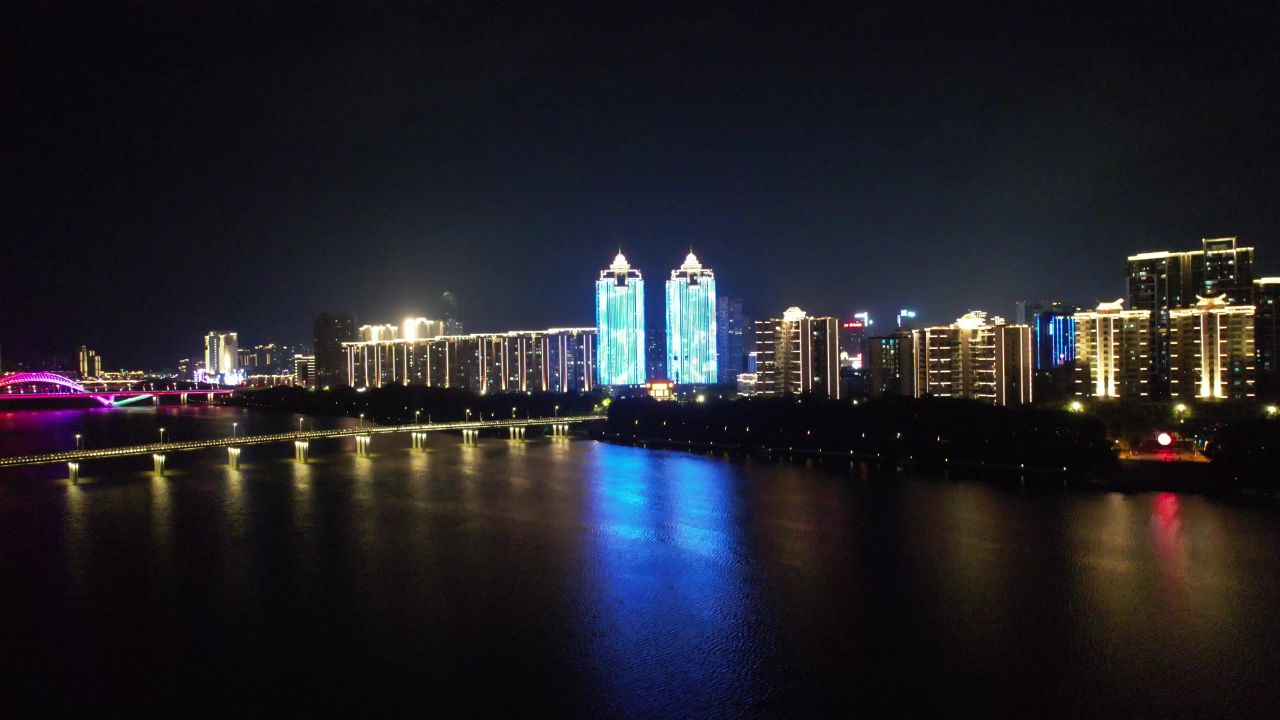 江西赣州章水两岸夜景灯光航拍