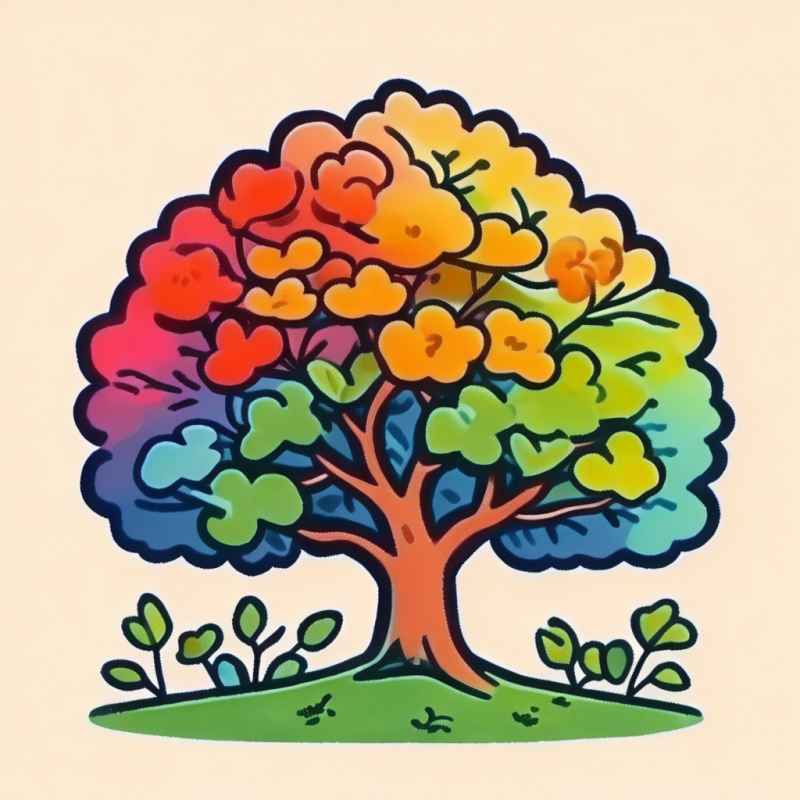 五颜六色的树有花有叶插画元素 4