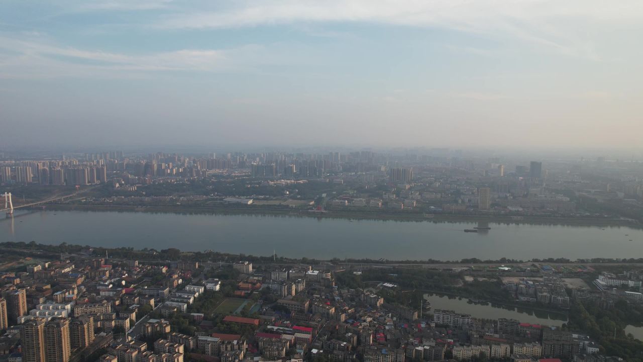  湖南湘潭城市建设湘江两岸航拍