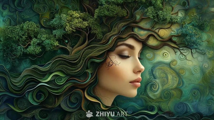 一位美丽的女子闭着眼睛，脸部侧面轮廓清晰可见，眼角