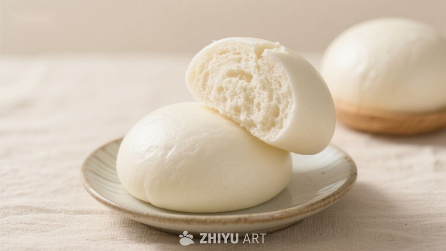 软糯包子，一半切开展示内部