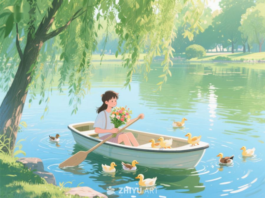 湖畔划船，花香鸭伴 301