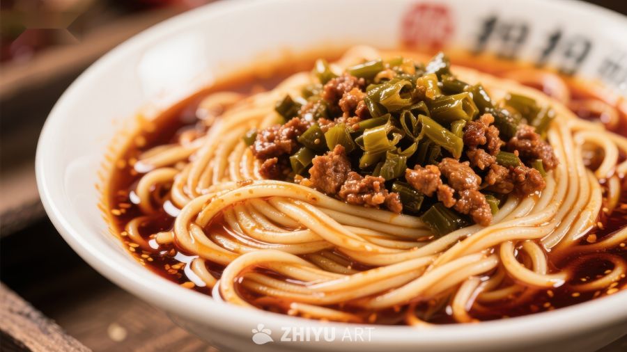 热辣牛肉拌面，鲜香四溢