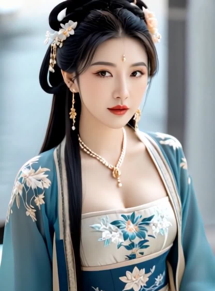 着古装的华丽女子，佩戴首饰，优雅古典