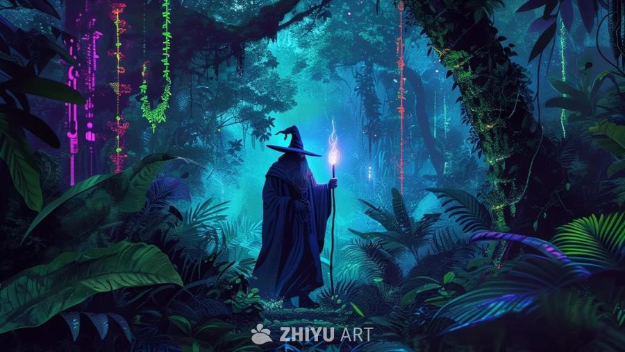 一位孤独的巫师在维查耶纳加尔帝国的丛林中漫步，丛林
