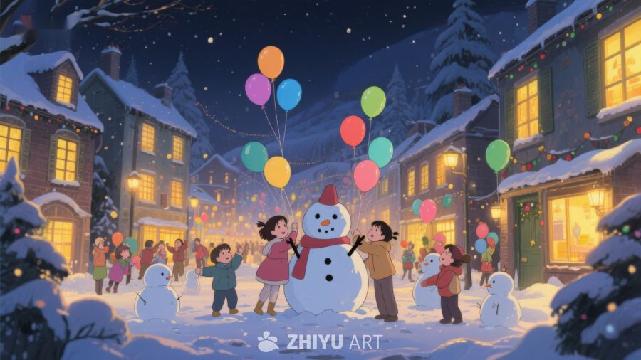 冬夜雪地里的欢乐场景 107