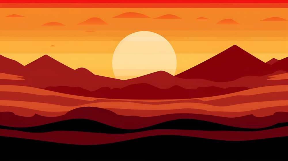 红色山川落日夕阳
