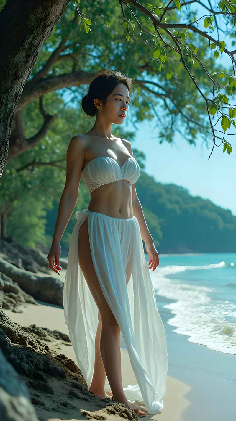 森林系白色连衣裙美女拍色 61