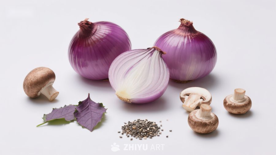 洋葱香菇与香料静物